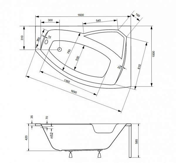 Акриловая ванна Besco Rima 160x100 WAR-160-NP Правая