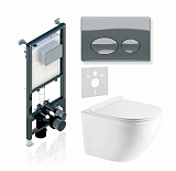 Комплект KOLLER POOL для монтажа  подвесного унитаза: Инсталляция Alcora ST 1200 с клавишей ROUND Chrome, Унитаз ROUND Rimless, сиденье дюропласт: SoftClose, Take Off, антибактериальное покрытие, система «Антивсплеск»