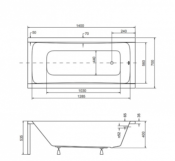 Акриловая ванна Besco Optima 140x70 WAO-140-PK