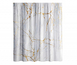 Назначение: Шторка для ванной. Материал: Полиэстер.Монтаж: Пластиковые люверсы. 
Описание: Размер 1800 х 2000 мм, водоотталкивающая пропитка. Низ шторки оснащен утяжелителем, в комплект входят ластиковые кольца белого цвета, 12 шт. Плотность шторки 90 г/м