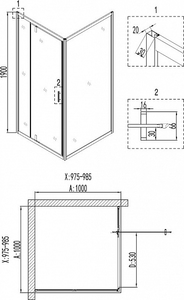 Душевой уголок Niagara Nova 100х100х190 NG- 6602-08 BLACK