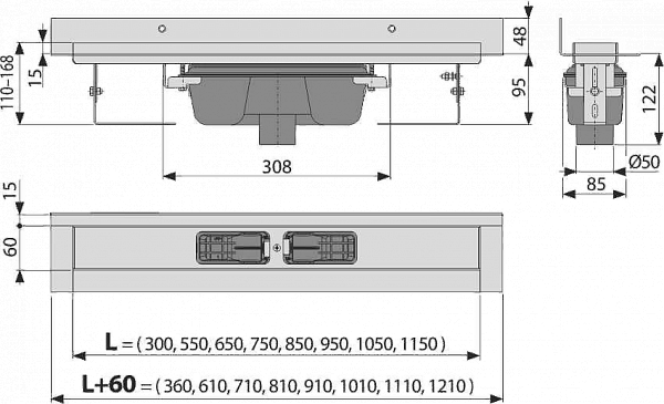 Душевой лоток AlcaPlast APZ1016-1050 Wall Водоотводящий желоб