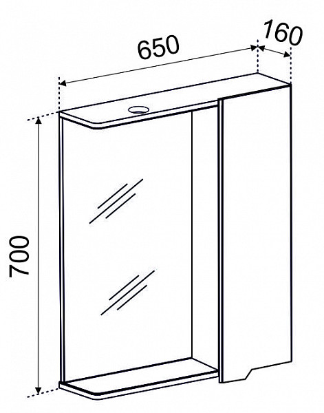 Зеркало со шкафчиком  АГАТА 65 с подсветкой Правое