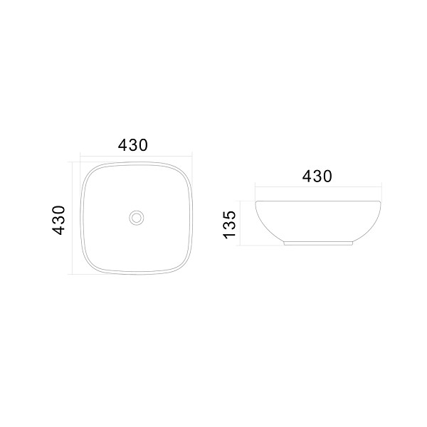 C8FC0X043GWSQ Universal накладная раковина без базы под смес, 43 см, мягк квадр, бел глянц