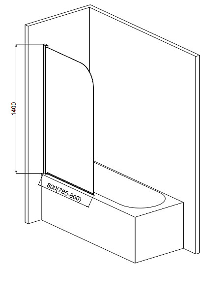 Шторка на ванну AQUAme 800*1400мм., стекло 6мм, цвет профиля хром.