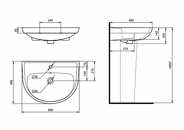 Раковина Santeri Прайм 65 с переливом белый 1.3117.6.S00.11B.0