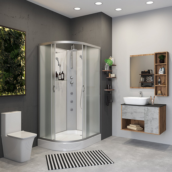 Душ.каб. NG-3312-14RBKTG (1200х800х2100-2400) низкий поддон(13см) стекло МАТОВОЕ 3 места