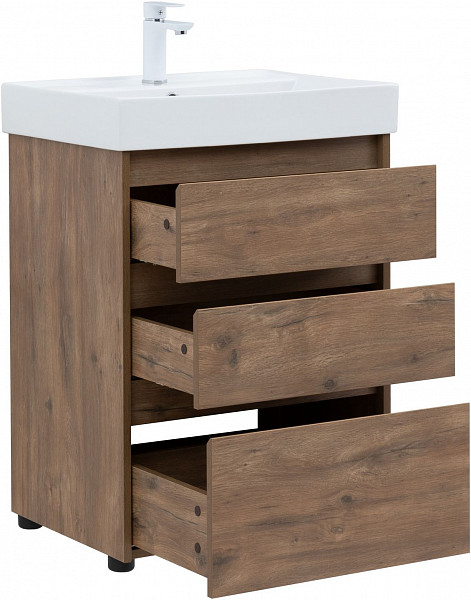 Тумба под раковину Aquanet Nova Lite 60 дуб рустикальный (3 ящика) 00302471