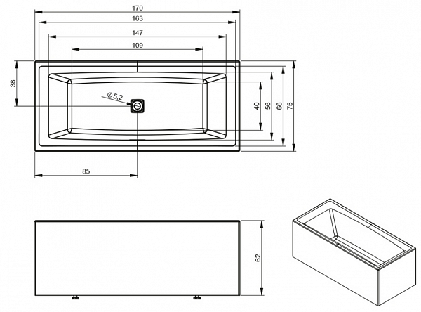 Акриловая ванна Riho Still Square Elite 170x75 правая B100030005