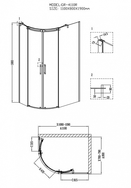 Душевой уголок Grossman Galaxy GR-4110R 110x80