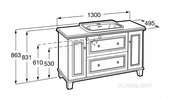 Тумба под раковину Roca Carmen 130 для врезной раковины 857136415
