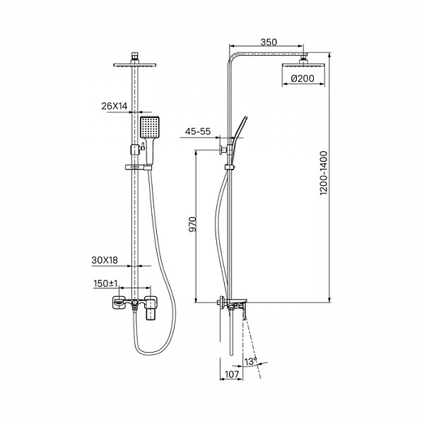 Смеситель с верхним душем, черный, Bild, IDDIS, BILBL1Fi06