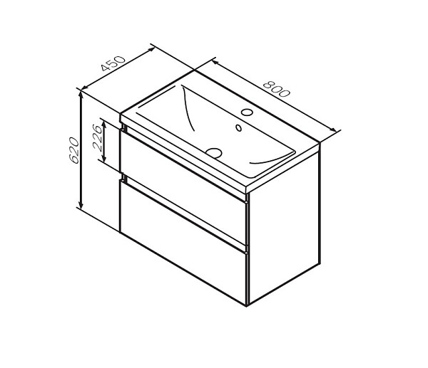 M85AFHX0802WG X-Joy, База под раковину, подвесная, 80 см, 2 ящика, белый глянец
