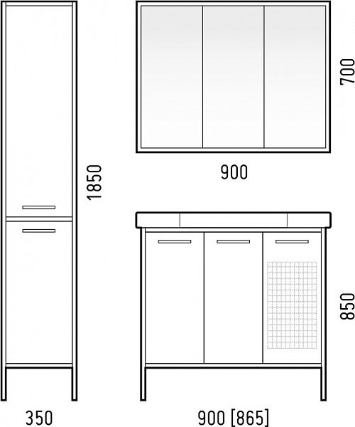 Тумба под раковину Айрон 90, с корзиной, серый/арт, Домино 90 Corozo SD-00000344