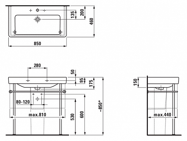 Раковина Laufen Pro S 8.1396.5.000.104.1 85 см