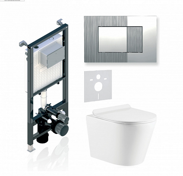 Комплект KOLLER POOL для монтажа  подвесного унитаза: Инсталляция Alcora ST 1200 с клавишей DESIGN PLUS Chrome, Унитаз ORION Rimless, сиденье дюропласт: SoftClose, Take Off, антибактериальное покрытие, система «Антивсплеск»