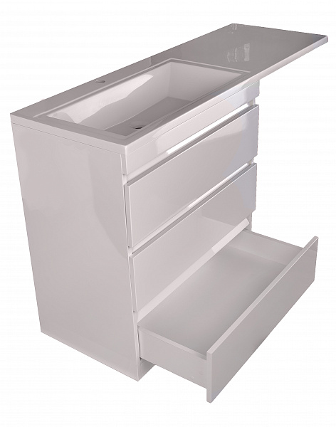 Тумба напольная "Даллас 150", 3 ящика, Люкс белая, под раковину, PLUS СС-00002305