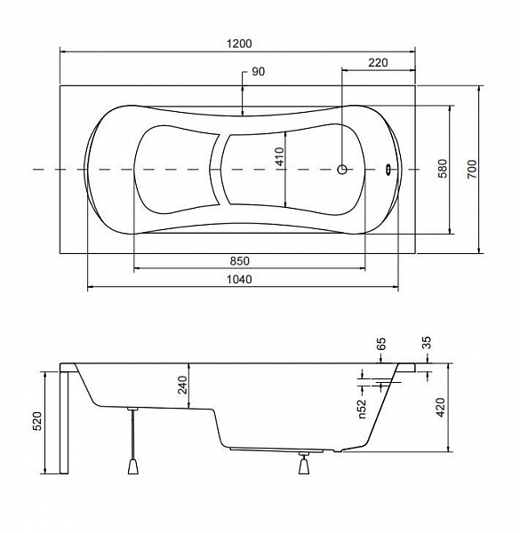 Акриловая ванна Besco Aria Rehab 120x70 WAR-120-PA