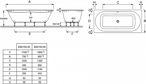 Ванна из искусственного камня Jacob Delafon Odeon Rive Gauche E6D152-00
