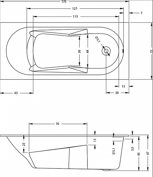 Акриловая ванна Riho Lazy 170х75 B078001005