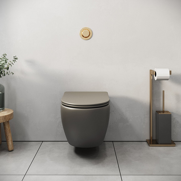 Унитаз GR-4455GSMS Color (485*365*360) ХАКИ МАТОВЫЙ подвесной БЕЗОБОДКОВЫЙ с тонкой крышкой