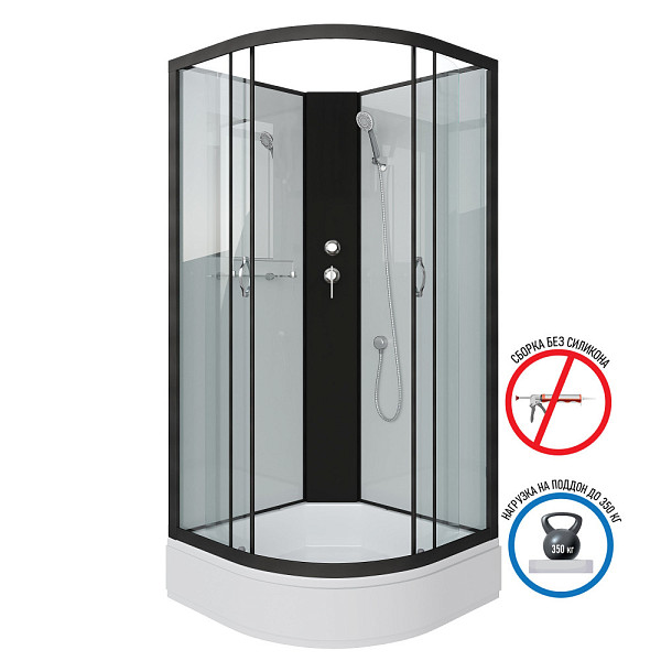 Душ.каб. NG-6701-14BK (900х900х2000) средний поддон(26см) стекло ПРОЗРАЧНОЕ черные профиля 4 места