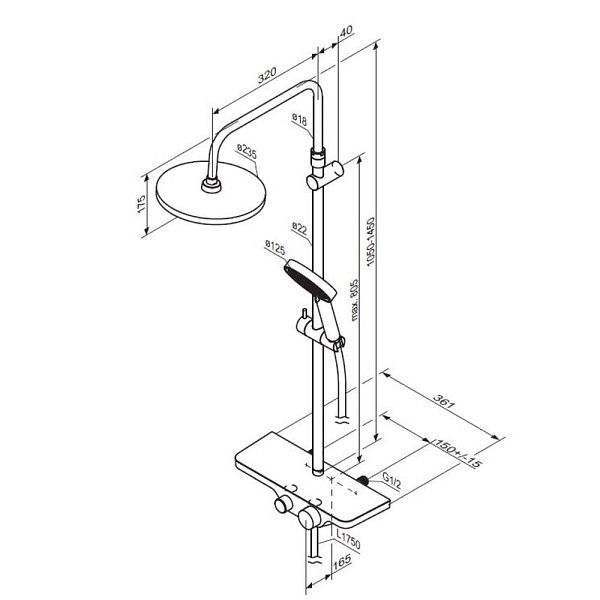 947730300 Apollo душевая система с ванно-душевым смесителем-полкой, черный