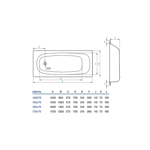 Ванна стальная "Koller Pool" Liberty 1500x700