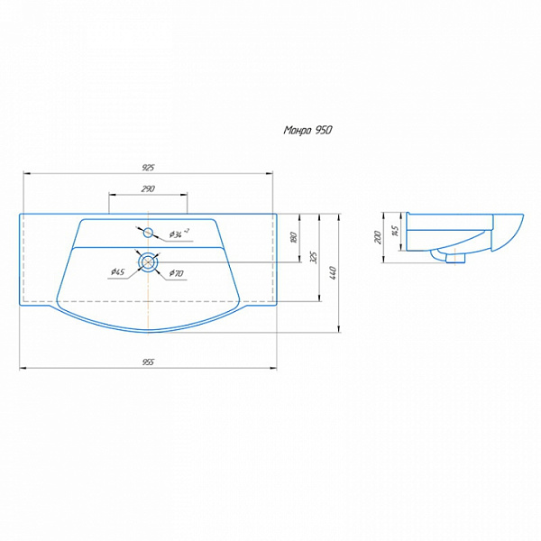 Мебельная раковина Монро 95