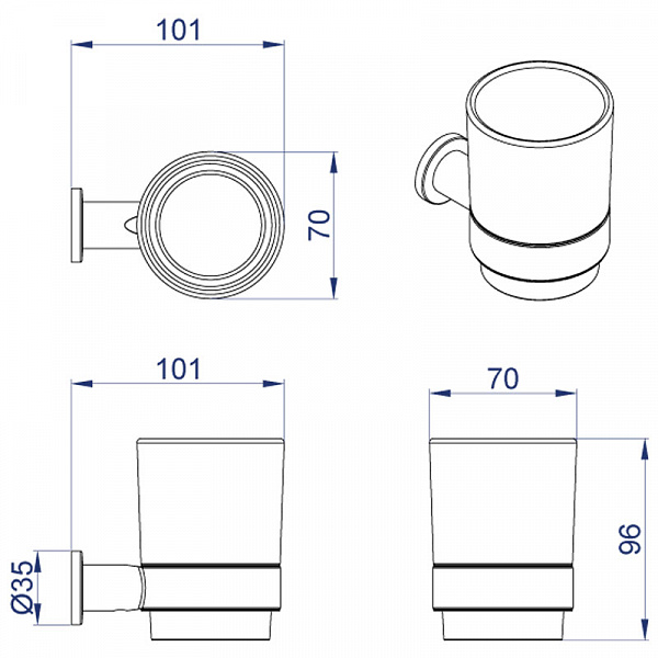 Стакан керамический AZARIO FORNY, хром (AZ-88306)