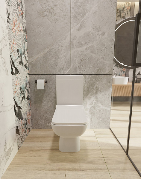 AQM1004 Унитаз напольный Rimless AQUAme с сиденьем SoftClose, горизонтальный выпуск. 615x350x410мм