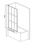 Шторка  на ванну AQUAme 800*1400мм., стекло 6мм, цвет профиля матовый черный. Вертикальные и горизонтальные декоративные линии