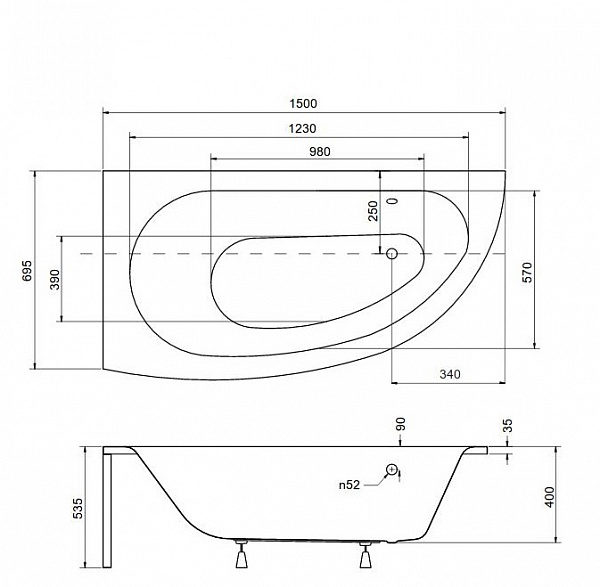 Акриловая ванна Besco Milena 150x70 WAM-150-NL Левая