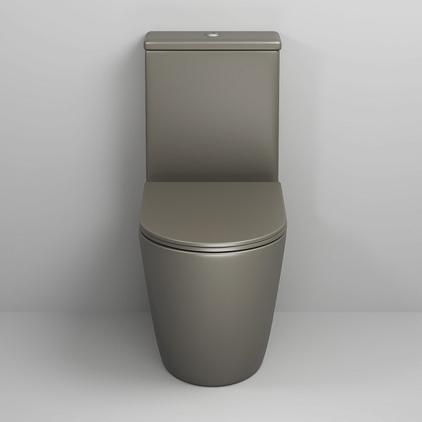 Унитаз GR-4480GSMS Color (620*365*810) ХАКИ МАТОВЫЙ напольный БЕЗОБОДКОВЫЙ с тонкой крышкой, 2 места