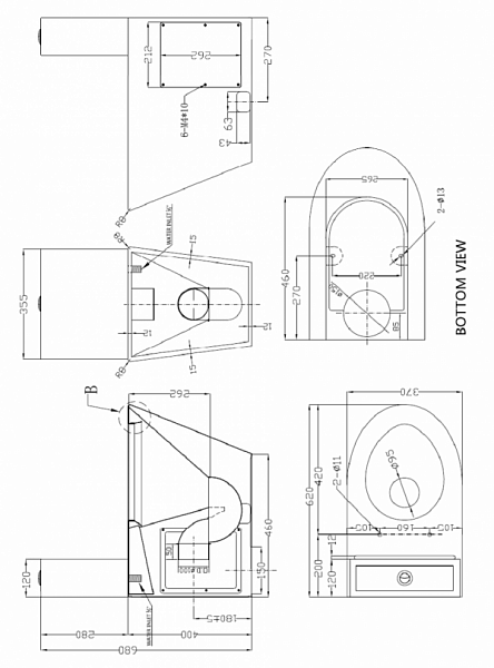 Унитаз из нержавеющей стали со сливным баком 680х370х620 матовый, 13016.S с крышкой из нерж. стали, шт