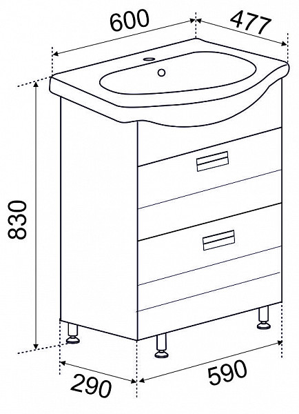 Тумба МОНТАНА  60 2 ящика под умывальник Эрика 60