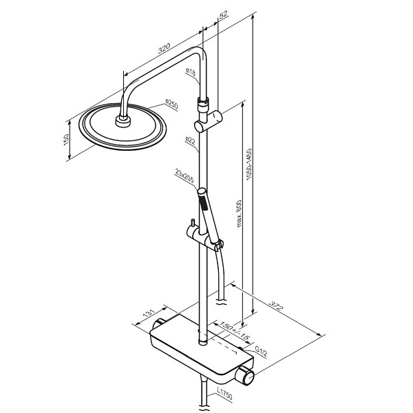 936750000 Scandinavian Pure душевая система с душевым ТМС смесителем полкой, хром