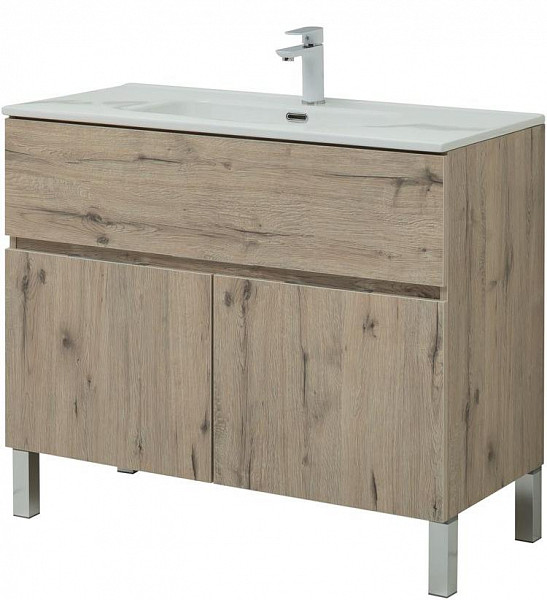 Тумба под раковину Aquanet Алвита New 100 1 ящик, 2 дверцы, дуб веллингтон белый 00277557