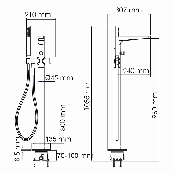 Sauer 7121 Напольный смеситель для ванны Wasserkraft