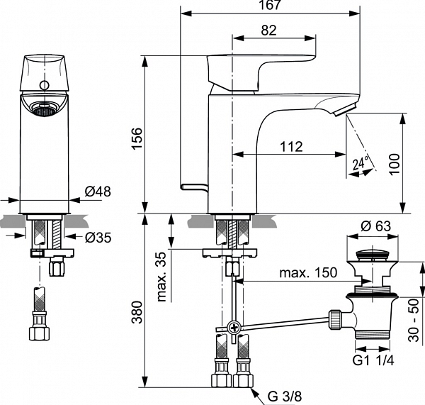 Смеситель Ideal Standard Connect Air A7021AA для раковины с донным клапаном