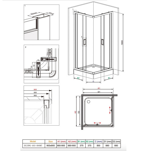 DX35WG-403-090MT Душ. огр.Skyline Square  90х90x190, профиль мат. хром, стекло прозрачное,ручка New