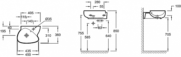 Раковина 45x36 Jacob Delafon Nouvelle Vague EGK112-00