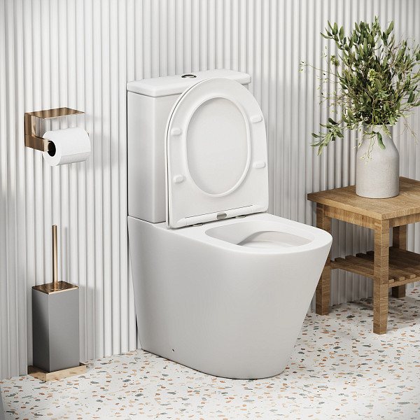 Унитаз GR-4480MS Color (620*365*810) БЕЛЫЙ МАТОВЫЙ напольный БЕЗОБОДКОВЫЙ с тонкой крышкой, 2 места