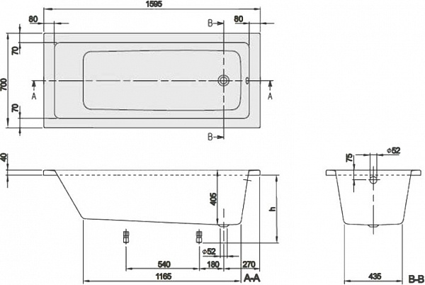 Акриловая ванна Villeroy & Boch Targa Plus Mono 160x70 с ножками в комплекте UBA167NES2V01+U99740000