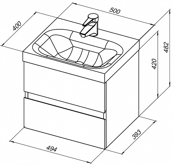 Тумба под раковину Aquanet Беркли 50 белый глянец (2 ящика) 00302347