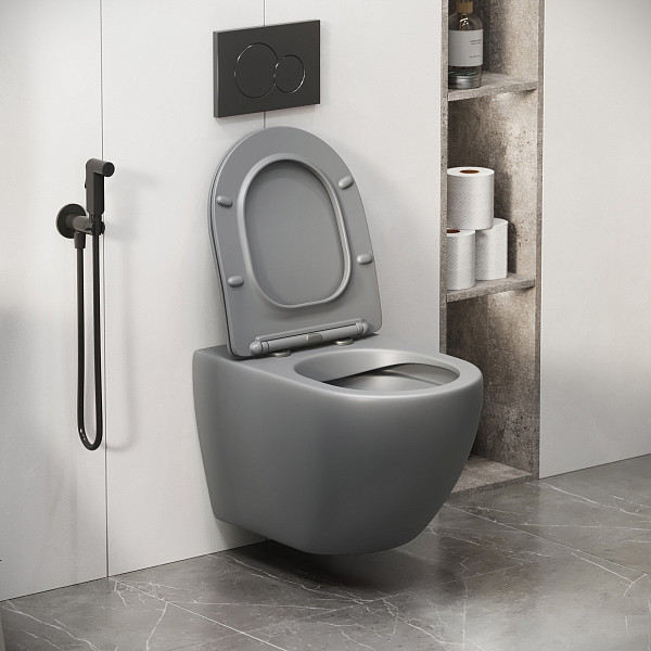 Унитаз GR-4411GLMS Color (550*365*395) СВЕТЛО-СЕРЫЙ МАТОВЫЙ подвесной БЕЗОБОДКОВЫЙ