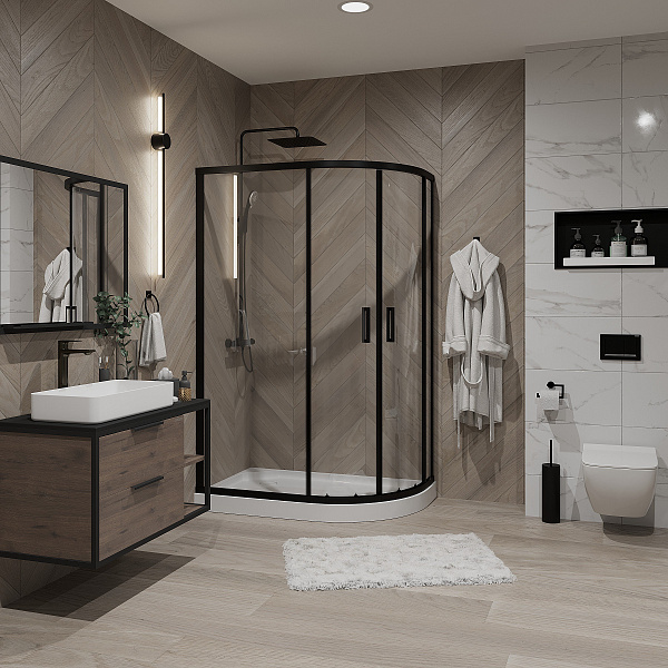 Душ. ограждение Niagara NG-6821-08 BLACK (120*80*190) полукруг, двери раздвижные, 1 место