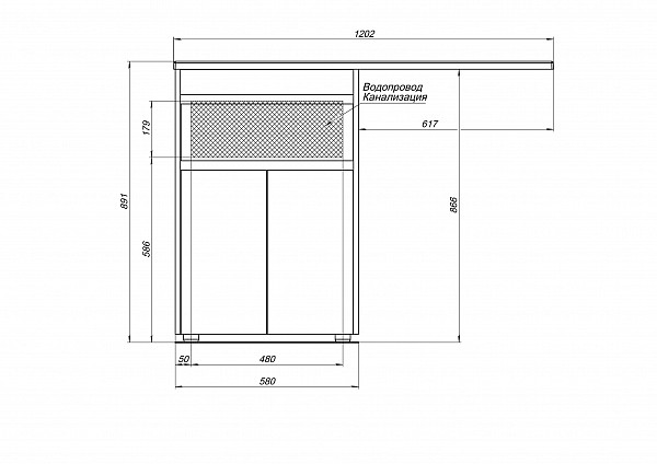Тумба под раковину Aquanet Токио 58 белый (напольная, 1 ящик, 2 дверцы) 00237745