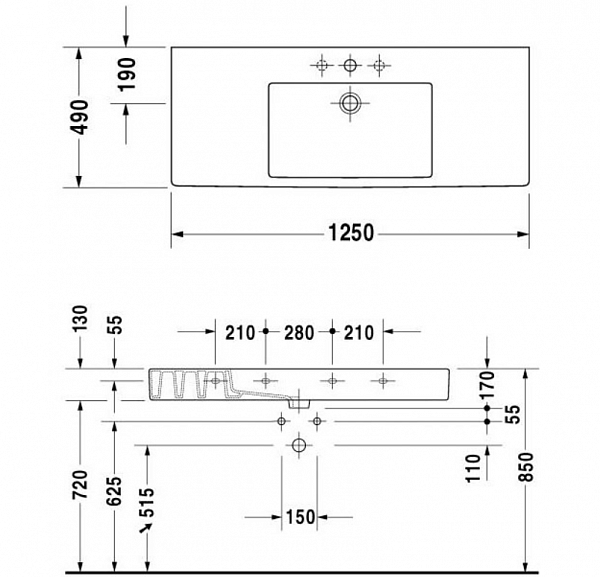 Раковина Duravit Vero 0329120000 125 см