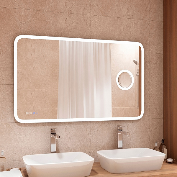 Зеркало Континент "Bliss Led" 1200х800 с увеличительным зеркалом, часами